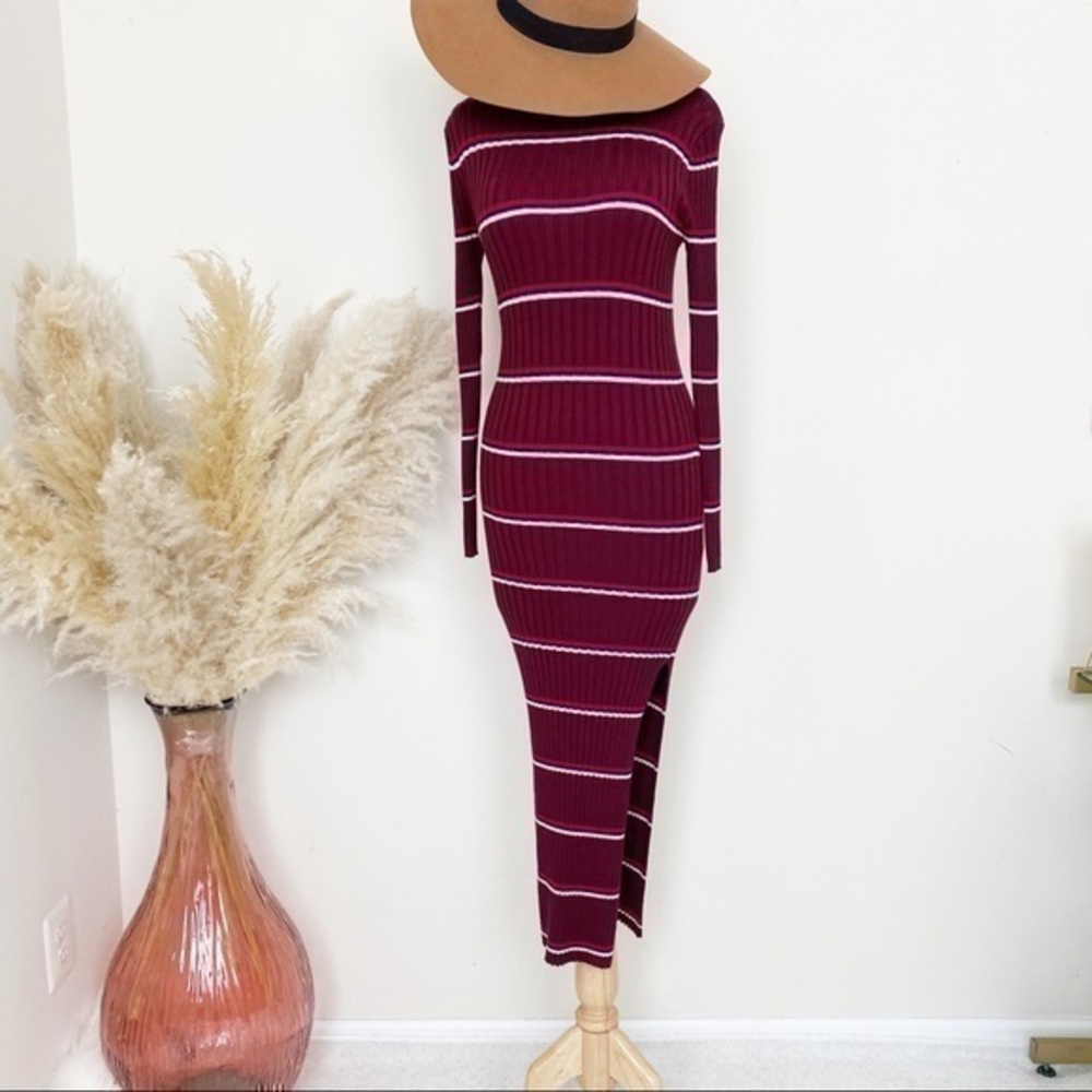 Nordstrom Burgundy stripes turtle neck midi dress